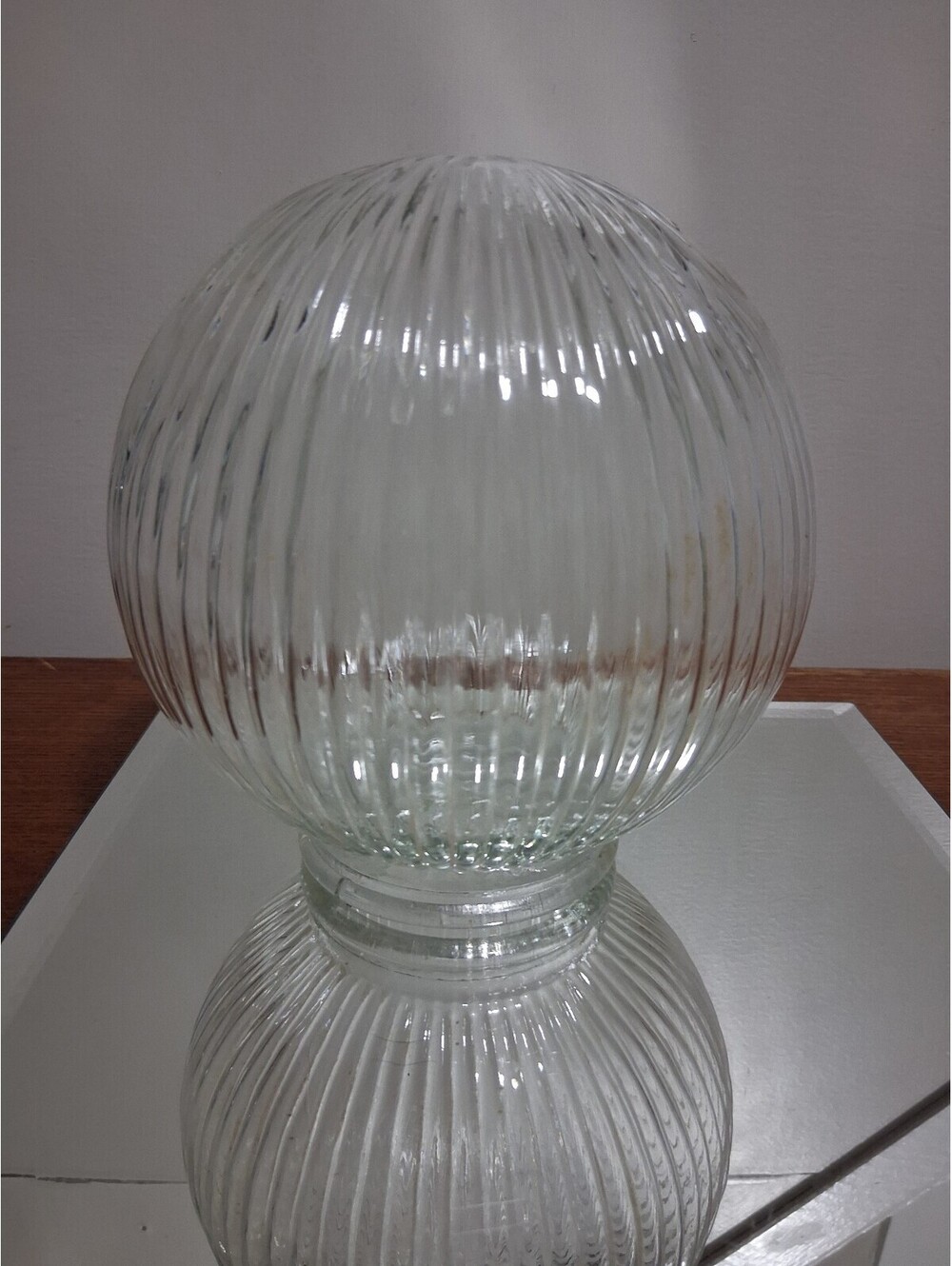 Vintage Clear Ribbed Glass Globe Shade For Fan/Light Fixtures